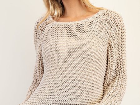 Bree Crochet Long Sleeve Oatmeal Sweater For Sale