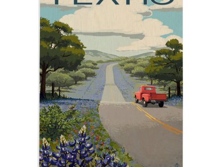 WOOD POSTCARD Texas, Bluebonnets & Highway Supply