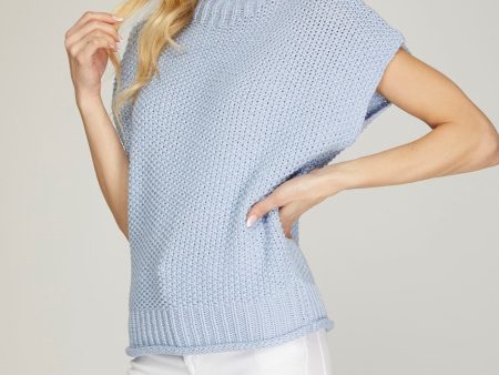 Petra Sleevless Mock Neck Knit Baby Blue Sweater Vest Discount