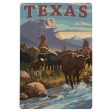 WOOD POSTCARD Texas, Cowboy Cattle Drive Scene For Sale