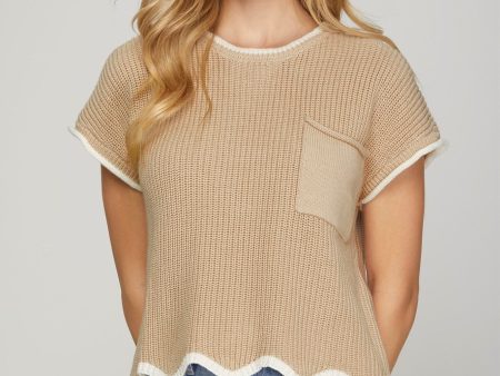 Clover Drop Shoulder S S Scallop Hem Sweater Top Sale