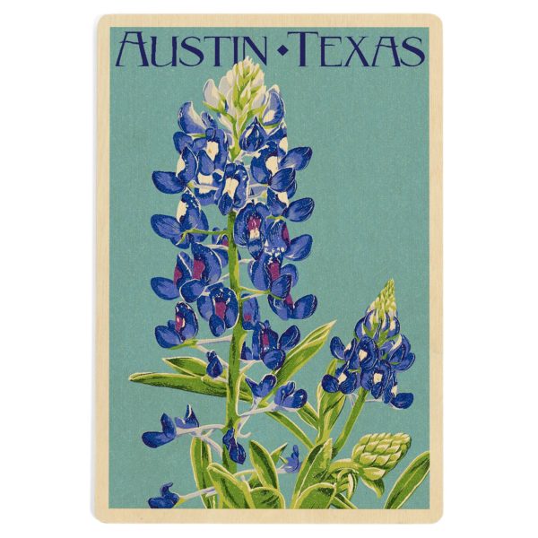 WOOD POSTCARD Austin, Texas, Bluebonnet, Letterpress Sale