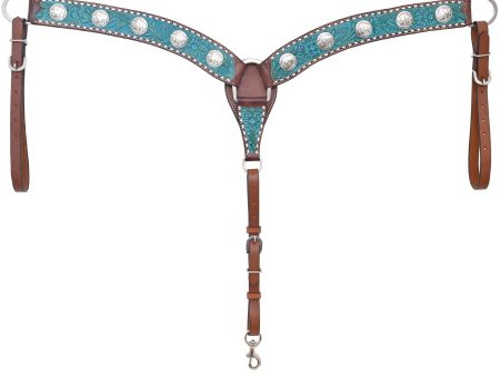 Rafter T Ranch Co Breast Collar w  Turquoise Floral Carving Fashion