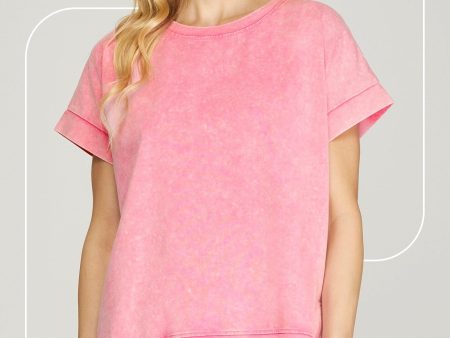 Odette Short Sleeve Crewneck Cotton Pink T-shirt For Sale