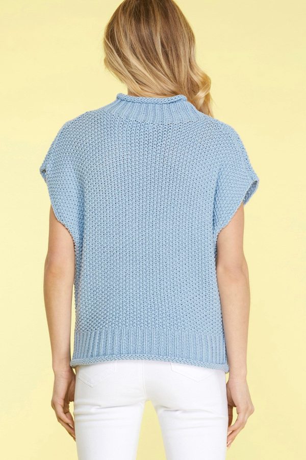 Petra Sleevless Mock Neck Knit Baby Blue Sweater Vest Discount