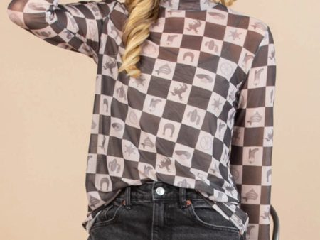 Avery Gabby Checkers Mesh Top Cheap