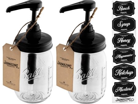 Ball Jar Syrup Dispenser - 2 Pack - 16 oz - Food Grade Pump For Discount