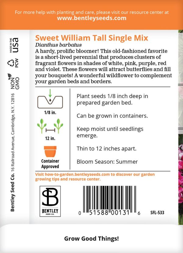 Bentley Seed Co. - Sweet William Tall Single Mix Dianthus Barbatus Cheap